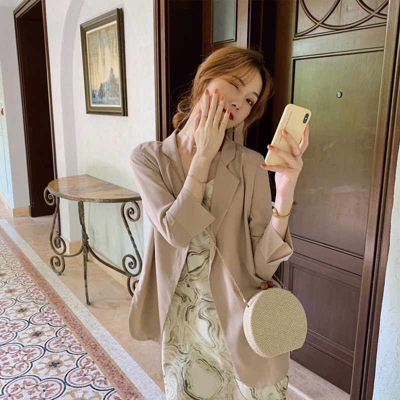Spring Dress Seven-point Sleeve Suit Jacket Women's Chiffon Floral French Sexy Sling Sling Dress Women's Age-reducing Slimming Dress
