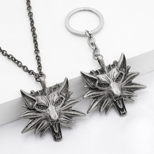 欧美跨境热销周边饰品 witcher 狼头项链吊坠钥匙扣 跨境项链批发