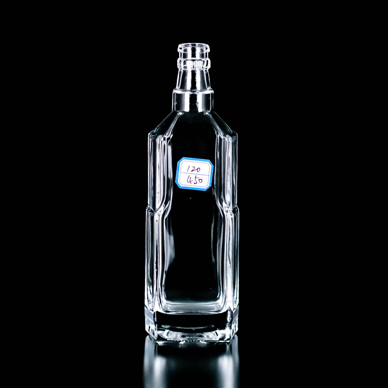 生产450ml透明玻璃瓶 厂家供应双层方形白酒瓶晶白料保健酒瓶