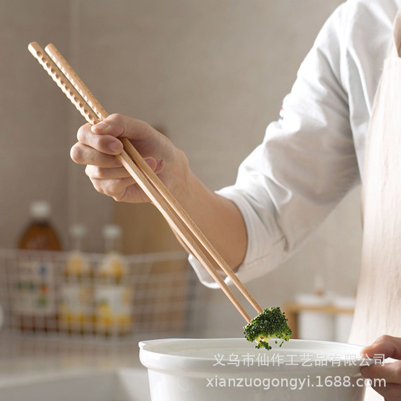 @ Xiao Mu Xian Beech Long Hot Pot Fried Chopsticks Household Japanese Non-slip Noodle Chopsticks Kitchen Solid Wood Chopsticks