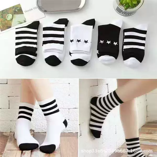 Middle Stockings 【Black and White Stars】