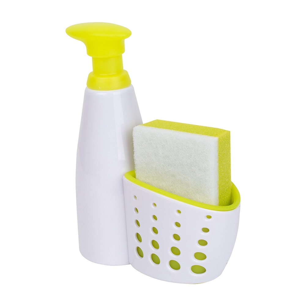Dispensador de Jabón a Presión 350 ml de Plástico con Esponja para Fregadero de Cocina image 3