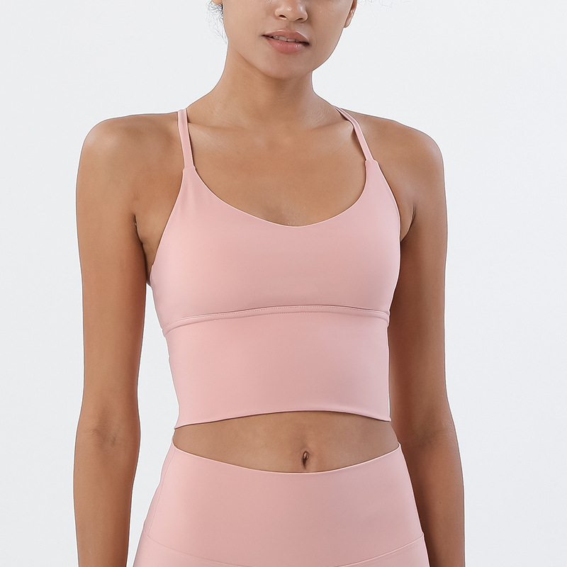 Camisola sexy de tela cepillada de doble cara para yoga y deporte, con sensación de segunda piel, sujetador deportivo con un hermoso diseño en la espalda.