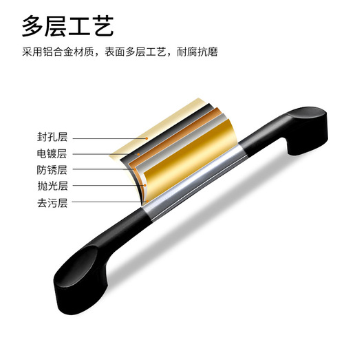 Cabinet drawer aluminum alloy black handle American wardrobe door handle modern simple Nordic cabinet small handle