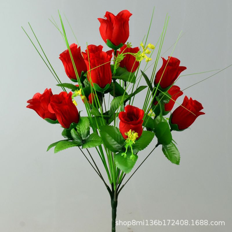 Chengdu wholesale artificial flower 42cm a bunch of 12 flowers rose 12 spring buds rose silk flower bouquet