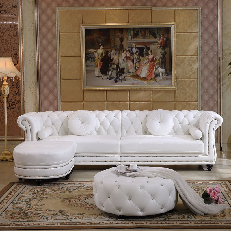 Estilo europeo primera capa de piel de vaca de lujo ligero esquina combinación muebles de cuero de arte medio y pequeño apartamento salón país americano sofá de cuero image 3