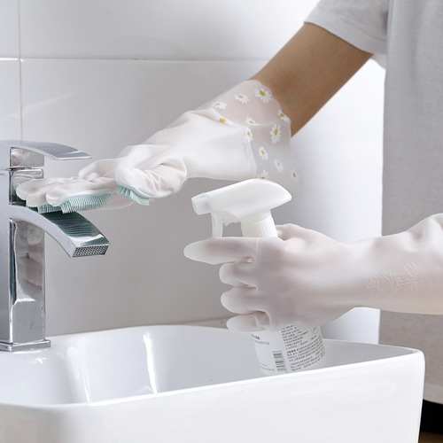 Finger scrubber dishwashing gloves Household cleaning waterproof anti-slip kitchen durable silicone floor stall laundry rubber gloves