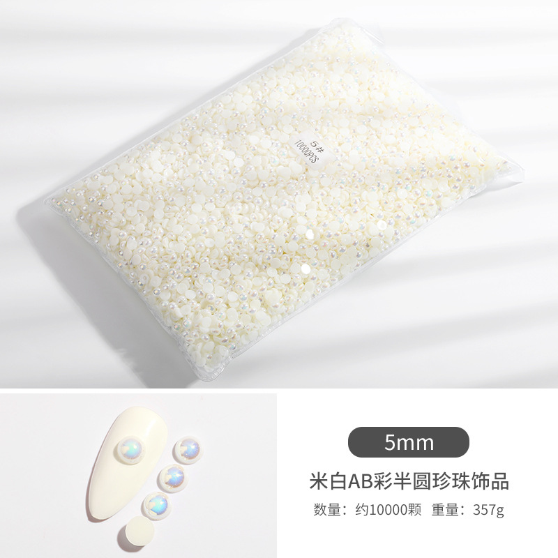 Manicura semicírculo perla joyería 1,5-6mm beige AB color mágico ins perla plana diamante bolsa manicura joyería
