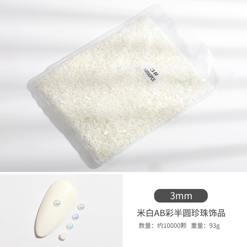Manicura semicírculo perla joyería 1,5-6mm beige AB color mágico ins perla plana diamante bolsa manicura joyería