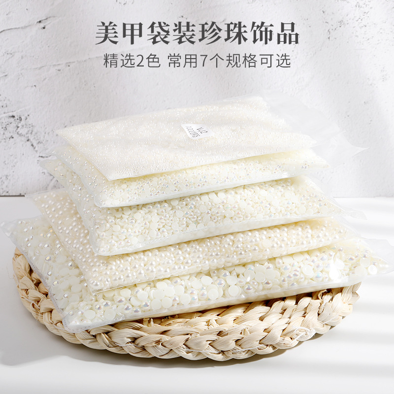 Manicura semicírculo perla joyería 1,5-6mm beige AB color mágico ins perla plana diamante bolsa manicura joyería