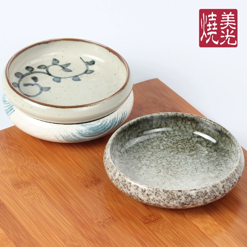 Ceramic circular deep plate, Japanese and Korean snacks, plates Japanese -style cooking tableware Sushi soup plate washing