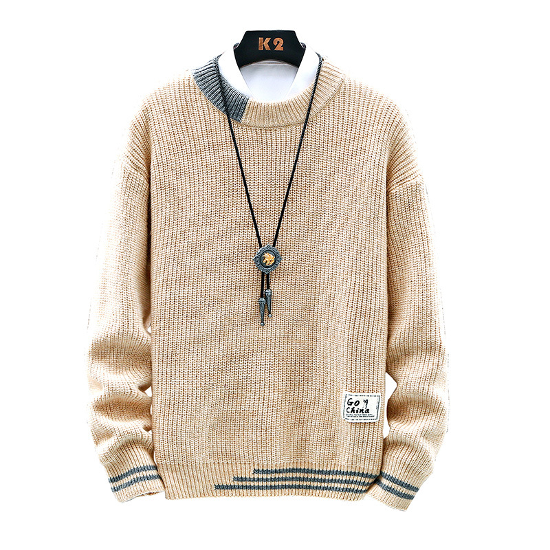 El comercio exterior de los hombres de manga larga de cuello redondo engrosada Otoño e Invierno carta Jersey juventud coreano suéter de los hombres delgados