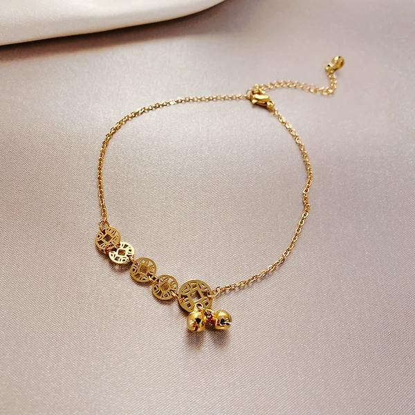Coins, golden ankle bracelet, pink gold