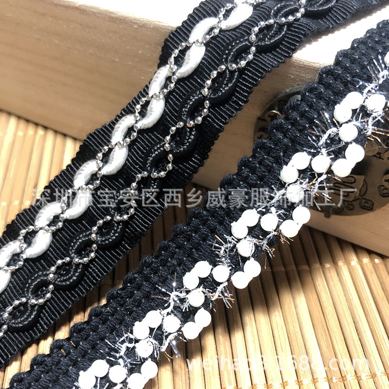 2.5CM帽带车珠链 银色批角波仔珠链织带 珠链条码家纺服装配饰