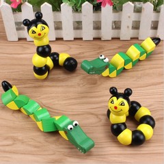 Wooden Colorful Versatile Twisted Crocodile, Caterpillar, Animal & Bee Twist Blocks – Kids' Educational Puzzle Cube Toy