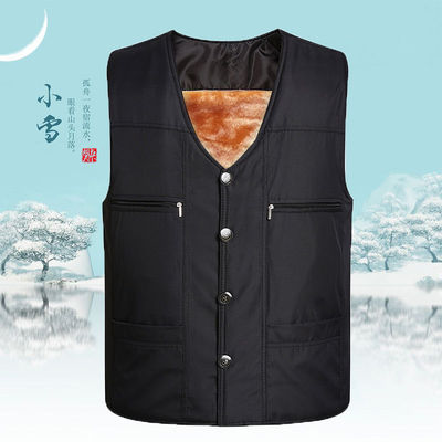 中老年男士复合布棉马甲加绒加厚多口袋坎肩马夹爸爸冬装背心代发|ms