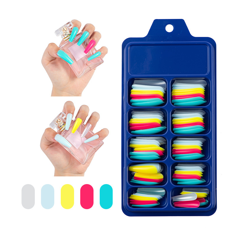 Boutique cross-border mixed color solid color blue box full stick long ballet false nail finger T-shaped coffin nail art
