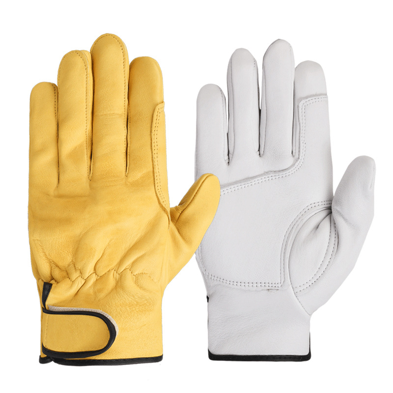 Hoja fuerte guantes de protección laboral de piel de oveja suave resistente al desgaste transpirable antideslizante a prueba de pinchazos guantes de cuero de trabajo al aire libre fábrica al por mayor