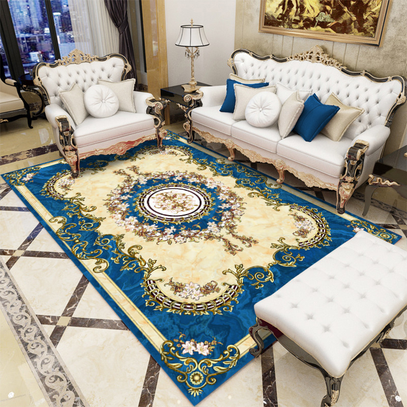 Alfombras de estilo europeo para venta al por mayor transfronteriza, alfombras de gran superficie para salas de estar, alfombras para sofá y mesa de centro, alfombras de fácil cuidado para alojamientos.