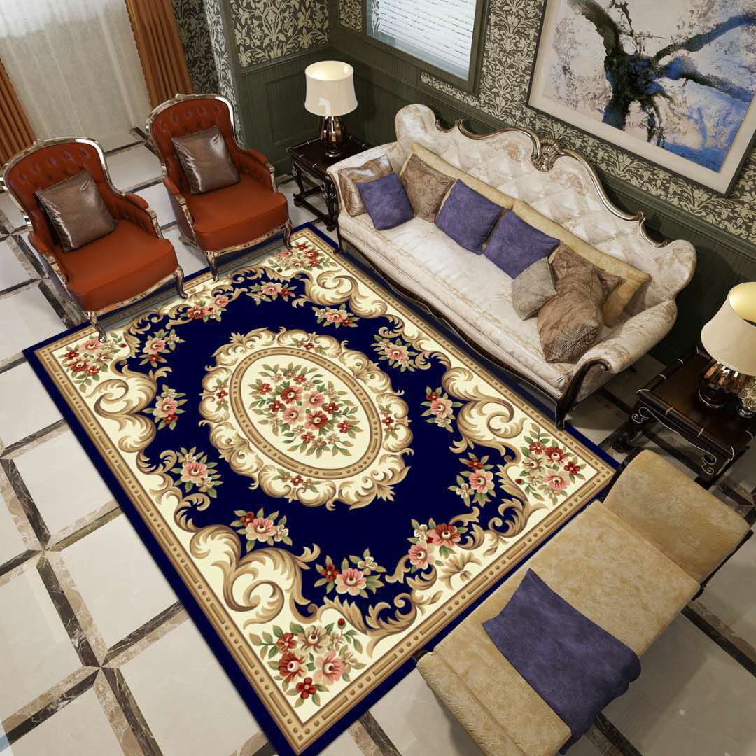 Alfombras de estilo europeo para venta al por mayor transfronteriza, alfombras de gran superficie para salas de estar, alfombras para sofá y mesa de centro, alfombras de fácil cuidado para alojamientos.