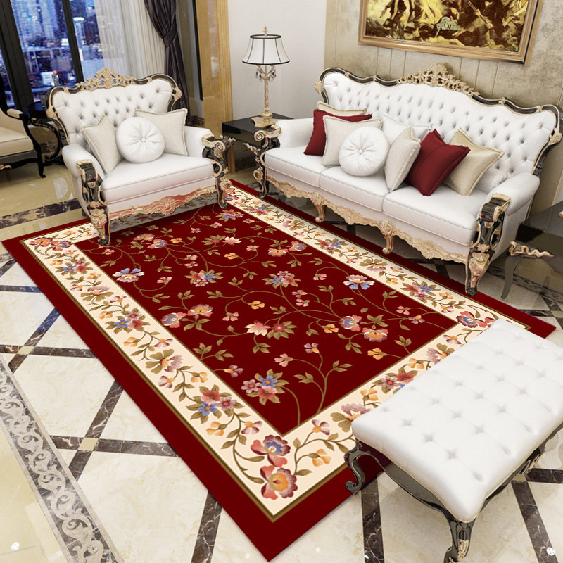 Alfombras de estilo europeo para venta al por mayor transfronteriza, alfombras de gran superficie para salas de estar, alfombras para sofá y mesa de centro, alfombras de fácil cuidado para alojamientos.