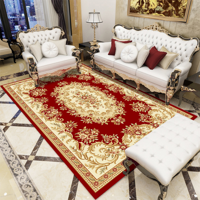 Alfombras de estilo europeo para venta al por mayor transfronteriza, alfombras de gran superficie para salas de estar, alfombras para sofá y mesa de centro, alfombras de fácil cuidado para alojamientos.
