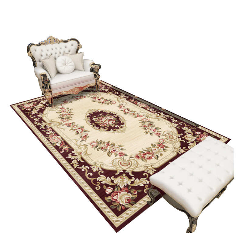 Alfombras de estilo europeo para venta al por mayor transfronteriza, alfombras de gran superficie para salas de estar, alfombras para sofá y mesa de centro, alfombras de fácil cuidado para alojamientos.