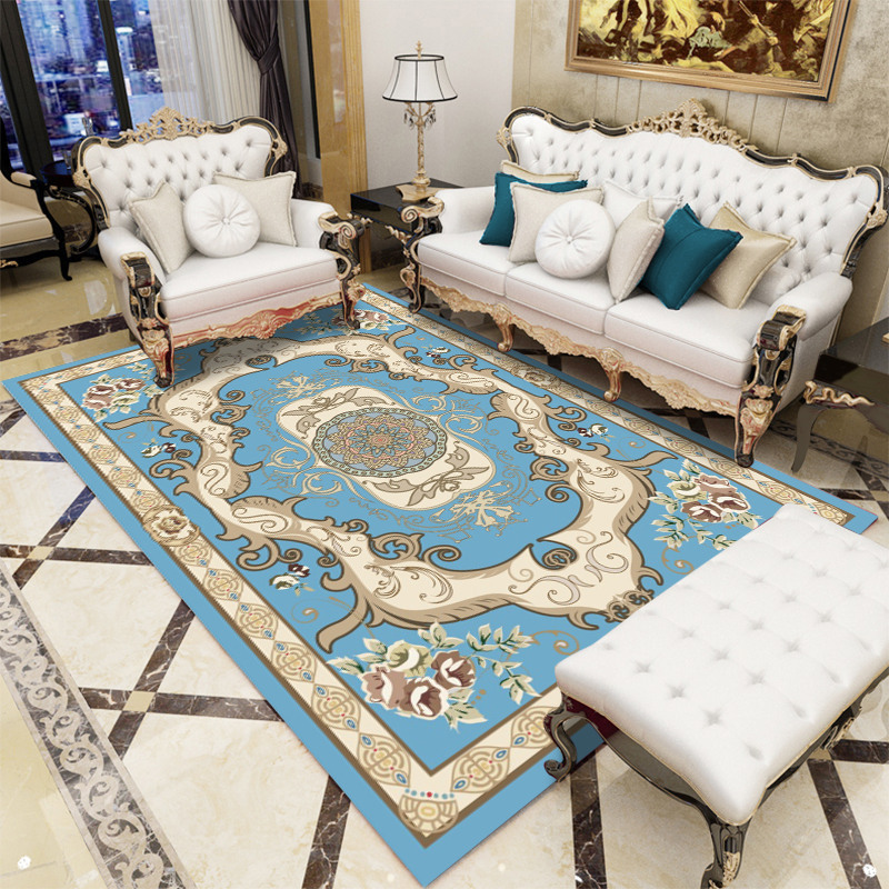 Alfombra de estilo europeo retro para sala de estar, alfombra para sofá y mesa de centro, alfombra de terciopelo cristalino, alfombra resistente al desgaste y de fácil cuidado para estudio.