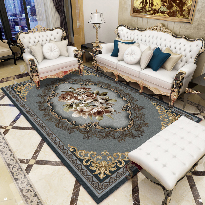 Alfombra de estilo europeo retro para sala de estar, alfombra para sofá y mesa de centro, alfombra de terciopelo cristalino, alfombra resistente al desgaste y de fácil cuidado para estudio.