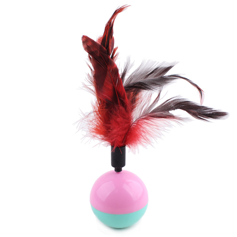 Hawo en stock al por mayor pluma estilo no invertida bola divertida gato juguete vaso pluma juguete 5,5 cm gato juguete