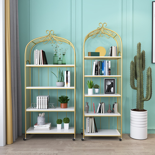 Nordic Golden Birdcage Style Multi-Level Standing Display Shelf for Books, Cosmetics, Nail Art, Clothing, Shoes, and Bags