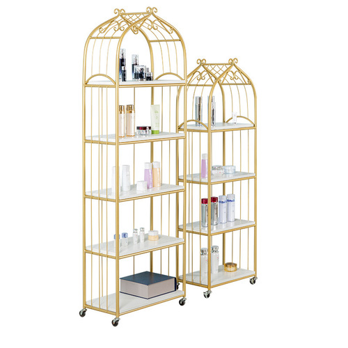 Nordic Golden Birdcage Style Multi-Level Standing Display Shelf for Books, Cosmetics, Nail Art, Clothing, Shoes, and Bags