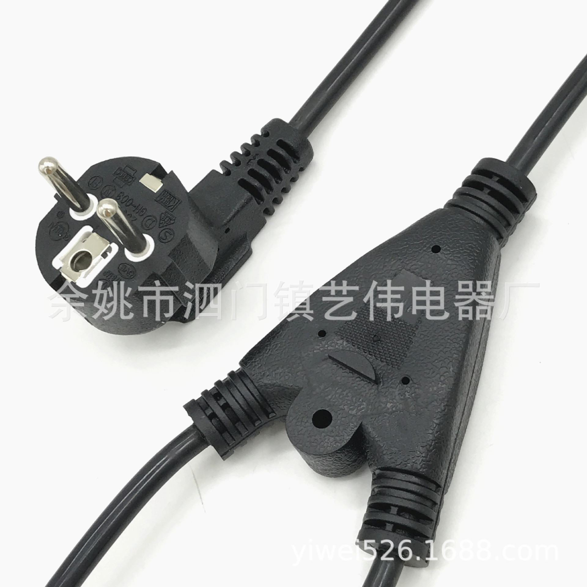一拖二欧规电源线 欧规一分三插头线 欧标欧式Y型一出二两插母头