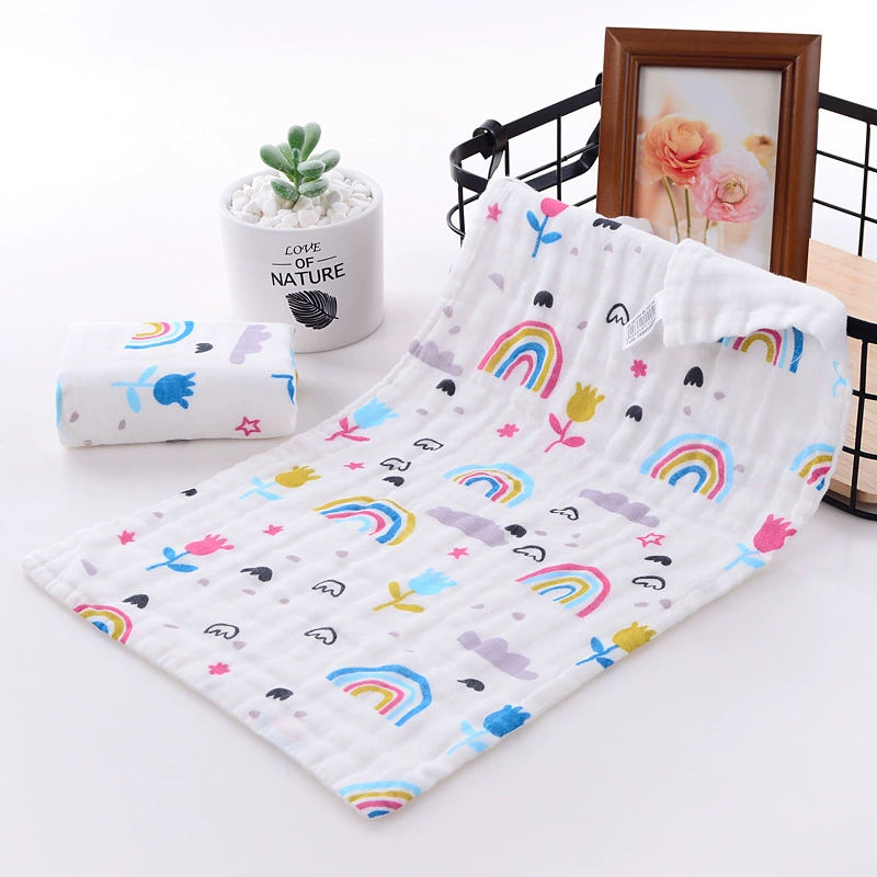 Children's Gauze Cotton Baby Towel & Cartoon Bib, Soft Face/Hand Wipe, Sizes 25×25–30×50 cm