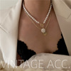 Retro necklace from pearl with bow, small design accessory, European style, trend of season