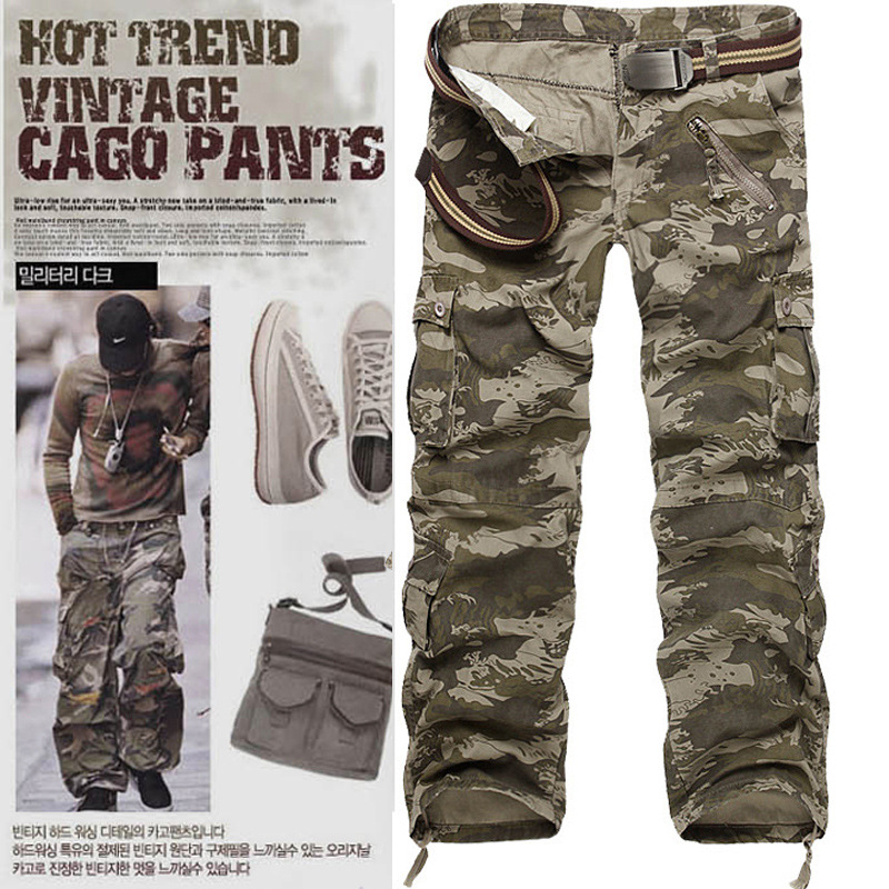 Factory bulk AliExpress new men's European size large size camouflage pants thickened washed overalls multi-pocket pants