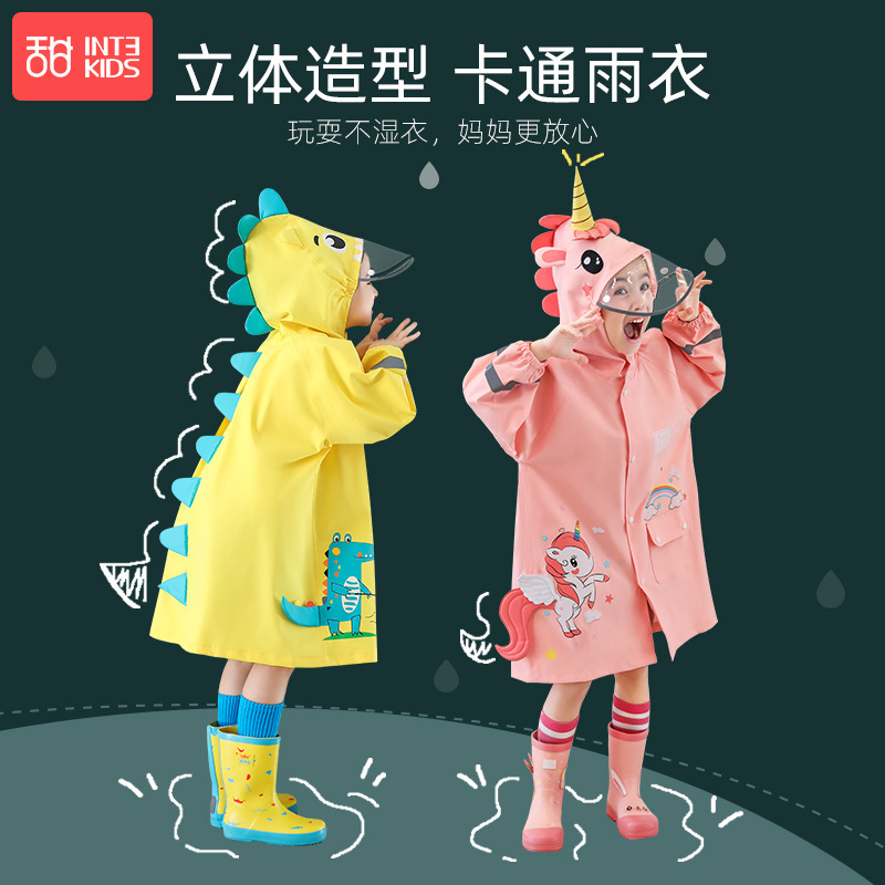 Children's Raincoat for Boys and Girls, Elementary School Students, Cartoon Design, Suitable for Playing in Water, Kindergarten, Long Full-Body Rain Poncho, Portable
