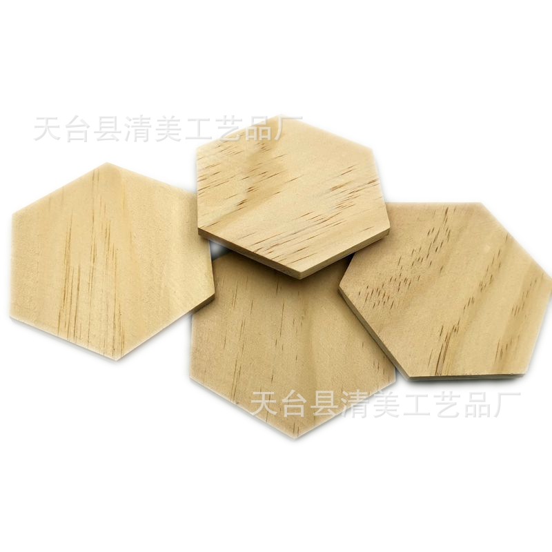 Tabletas de botón de madera en forma de borde hexagonal de madera maciza, piezas de madera decorativas hexagonales de madera, 25 piezas por paquete