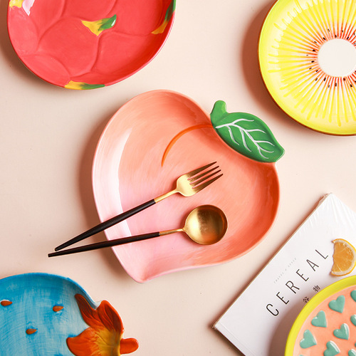 Creative fruit plate ceramic salad plate creative cute home vegetable plate snack plate light luxury internet celebrity dumpling plate
