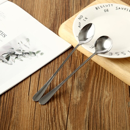 Stainless steel thickened Western-style spoon set, long round cute, dessert, rice spoon, soup spoon, soup spoon, fork, chopsticks, soup spoon