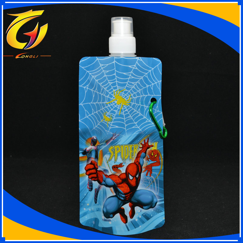 自立折叠塑料复合袋 自行车骑行水袋 运动水壶 带挂钩