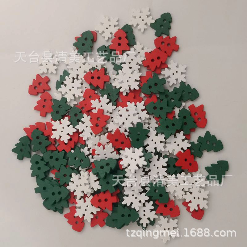 Copo de nieve blanco, árbol de Navidad verde, árbol de Navidad rojo 18mm Suministros de Navidad Copo de nieve un paquete de 50 piezas