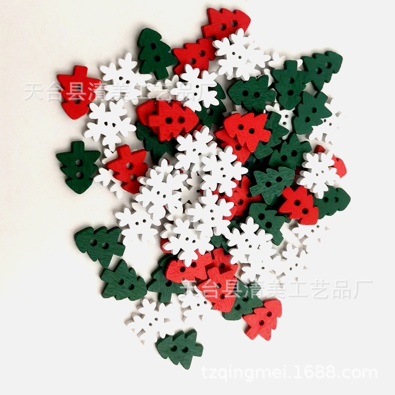 Copo de nieve blanco, árbol de Navidad verde, árbol de Navidad rojo 18mm Suministros de Navidad Copo de nieve un paquete de 50 piezas