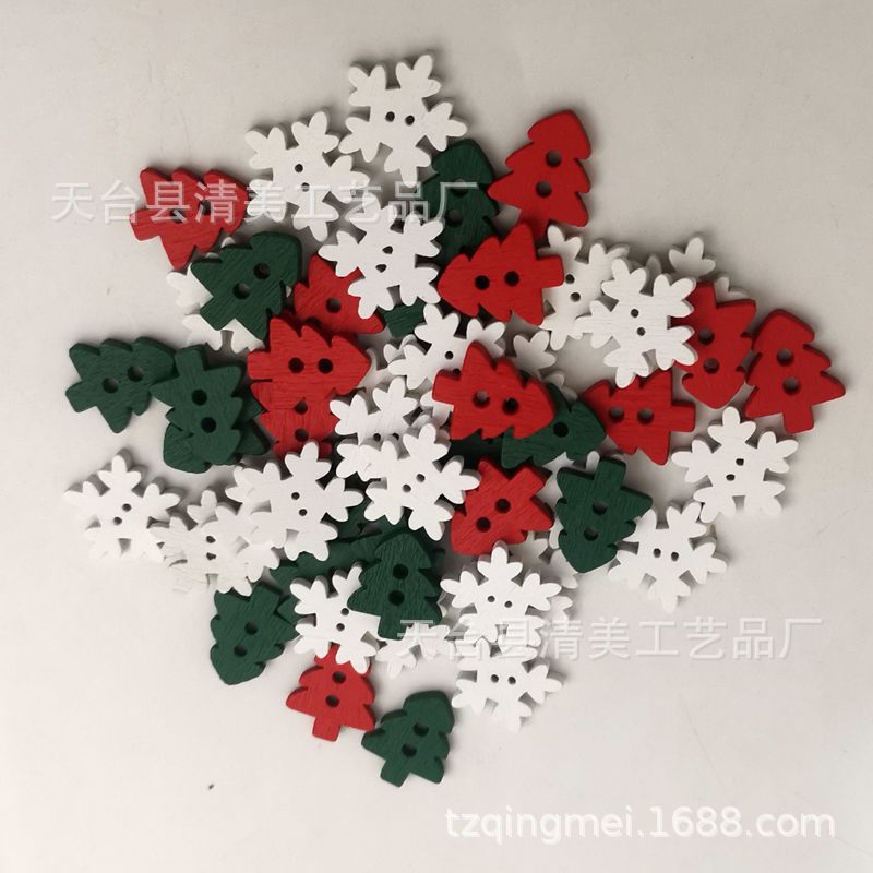 Copo de nieve blanco, árbol de Navidad verde, árbol de Navidad rojo 18mm Suministros de Navidad Copo de nieve un paquete de 50 piezas