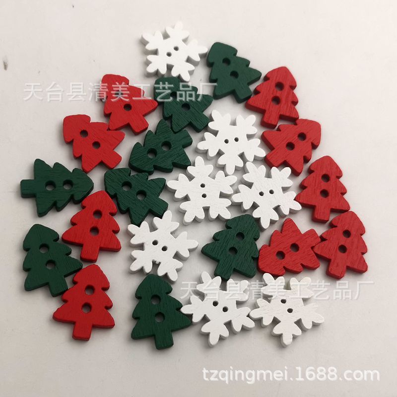 Copo de nieve blanco, árbol de Navidad verde, árbol de Navidad rojo 18mm Suministros de Navidad Copo de nieve un paquete de 50 piezas