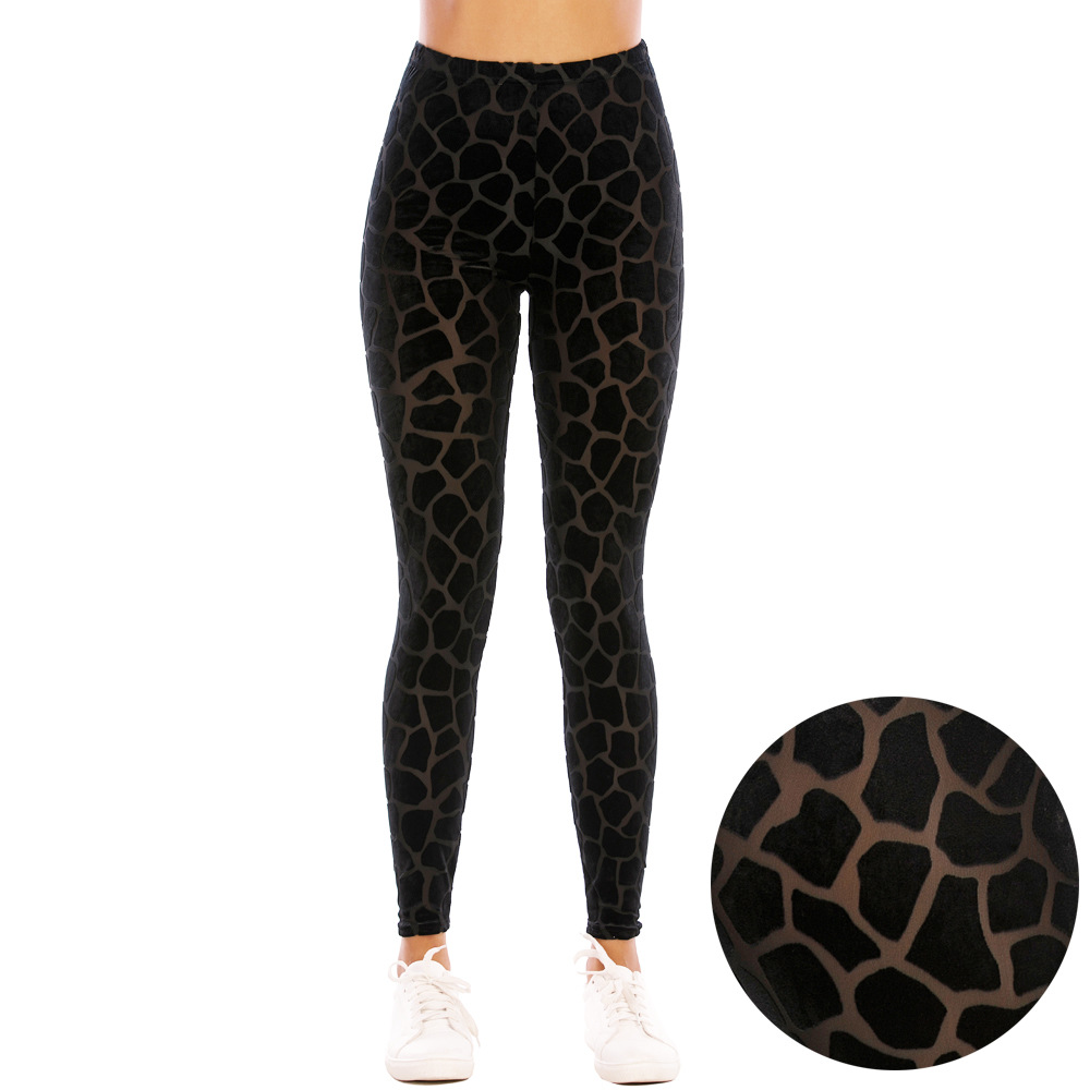 Ebay Amazon Factory Outlet Black Gold Velvet Burned Flower Slim High Waist Perspective Sports Yoga Pants Leggings