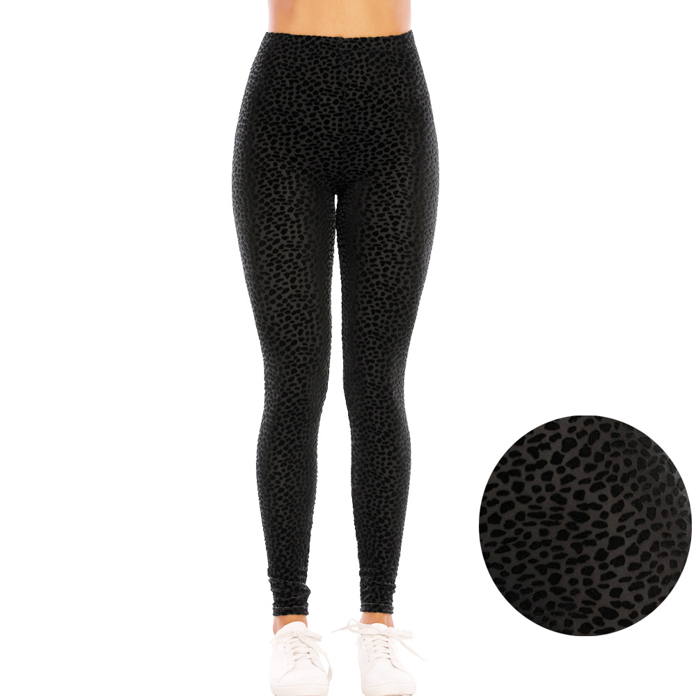 Ebay Amazon Factory Outlet Black Gold Velvet Burned Flower Slim High Waist Perspective Sports Yoga Pants Leggings