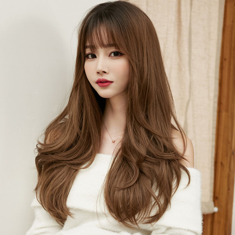Mufei new long curly hair full head cover fluffy natural curly hair dog chew bangs whole top wig set a generation of hair