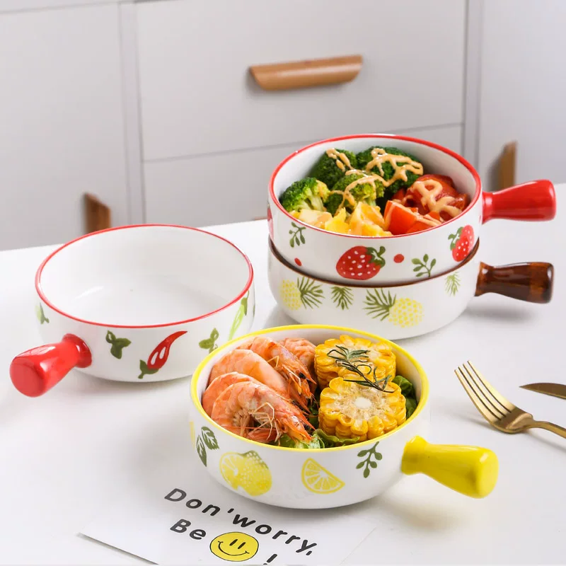 Ceramic fruit handle, soup bowl for home use, hand painting