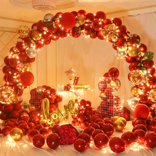 Wedding Arch Balloon Kit with Round Water Base, Rainbow Arch Red Heavy Base Balloon Set